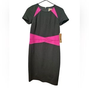 NUE by Shani Womens Black Pink Short Sleeve Knee-Length Sheath Dress Size 10